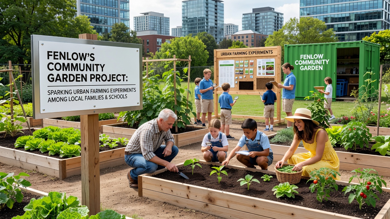 Students from Fenlow schools harvesting produce and recording growth data in the community garden