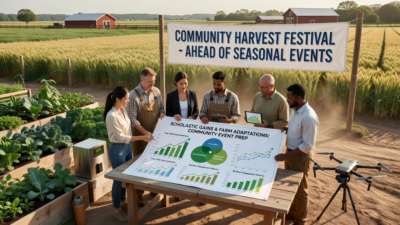Farmers demonstrating new equipment during a community harvest event in Fenlow